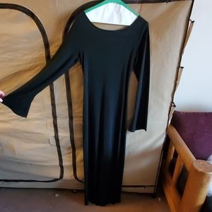 Long bell sleeved long black evening gown